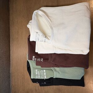 BUNDLE Ribbed Knit Crop Tops in Cream, Brown, Green, and Black